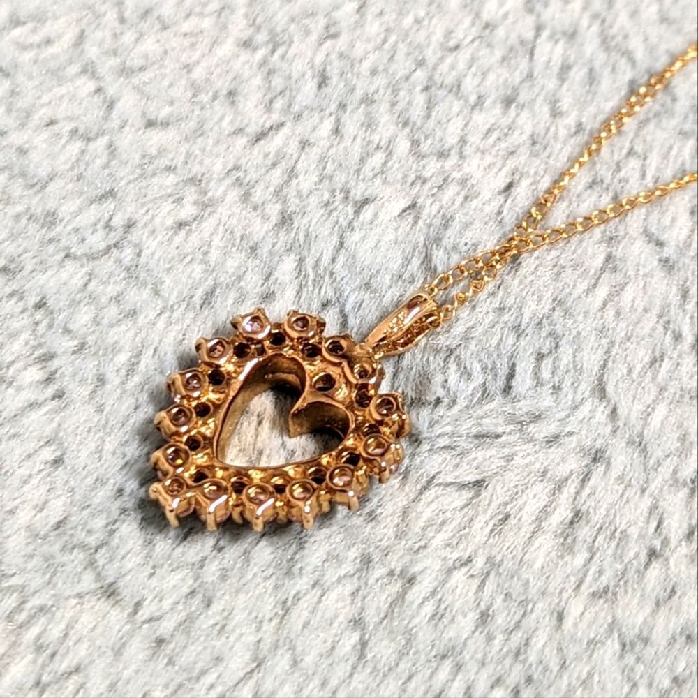 Heart Shaped Pendant w/ Clear & Pale Pink CZ's - Gold over Sterling Silver - Picture 3 of 14